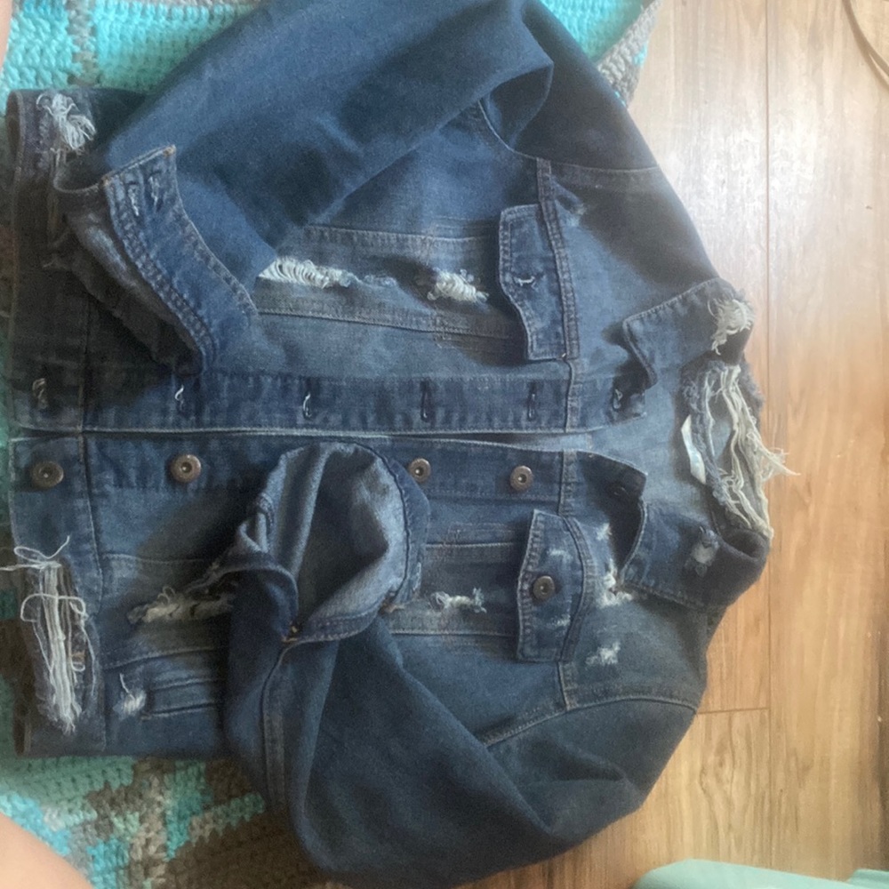 Distressed denim jacket, perfect condition, never worn